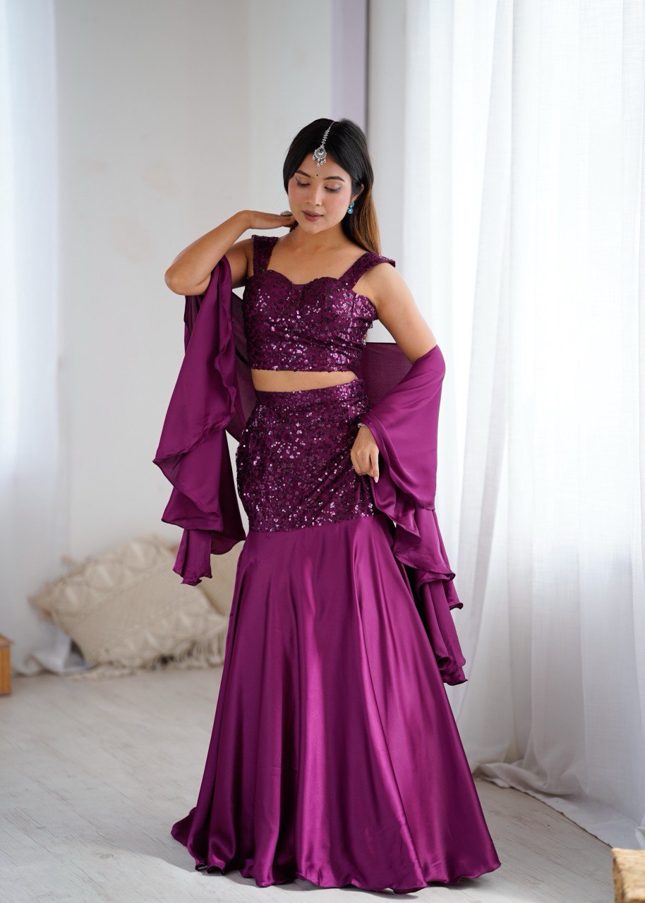 "Rupmati" Wine Sequin Lehenga Set