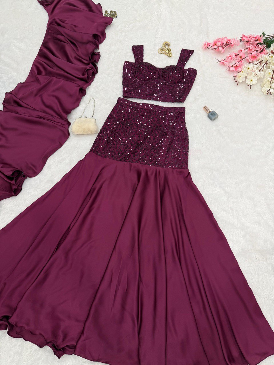 "Rupmati" Wine Sequin Lehenga Set
