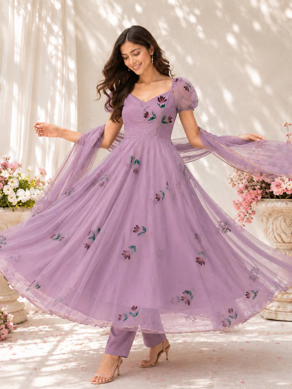 "Madhavi" Lavender Floral Anarkali Set