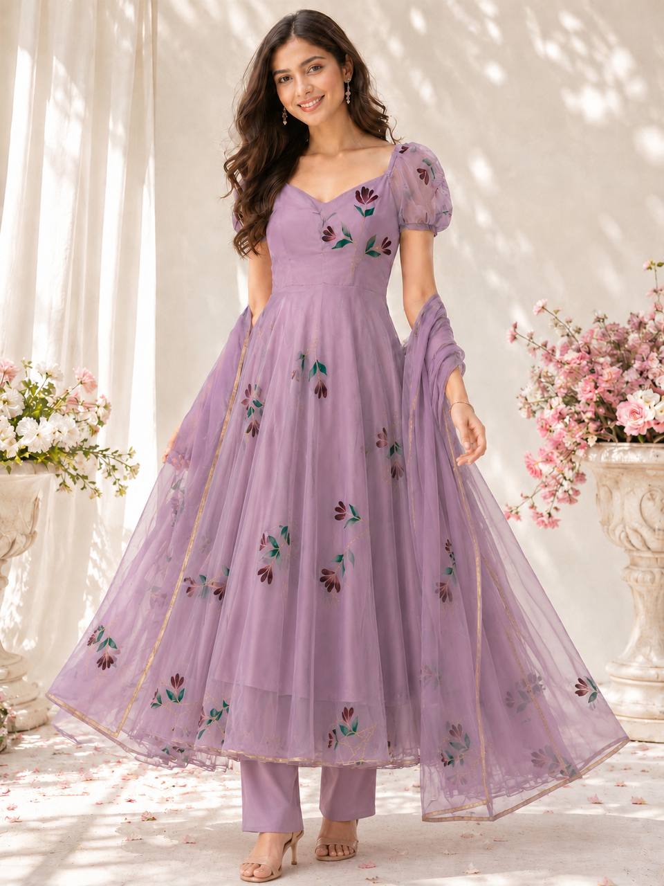 "Madhavi" Lavender Floral Anarkali Set