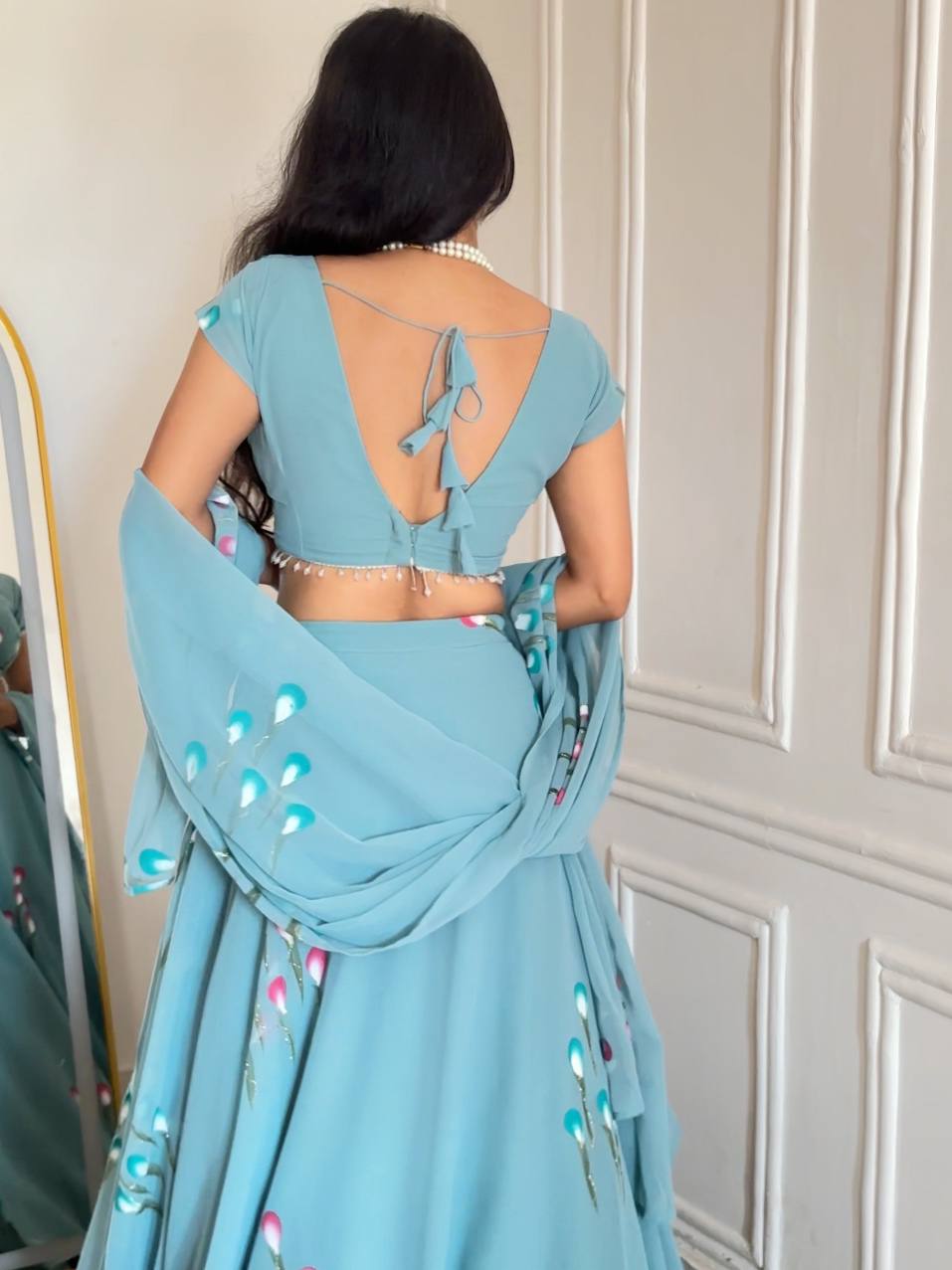 "Gulabiya" Aqua Blue Floral Lehenga Set