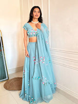 "Gulabiya" Aqua Blue Floral Lehenga Set