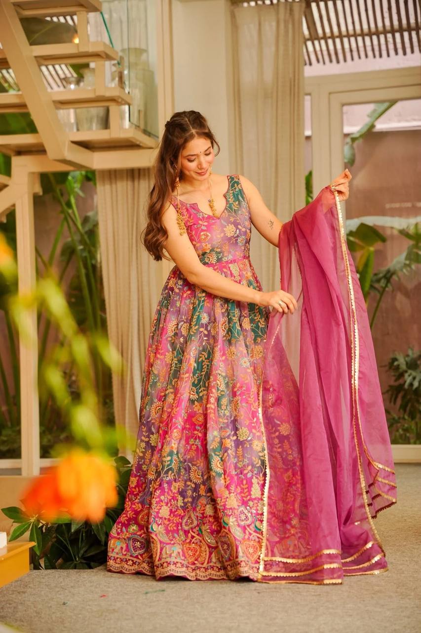 "Rangbahar" Multicolor Floral Anarkali Set
