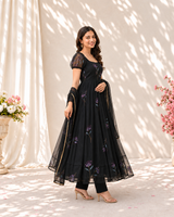 "Raat rani" Black Floral Anarkali Set