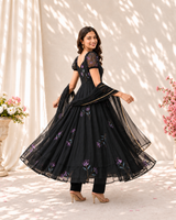 "Raat rani" Black Floral Anarkali Set