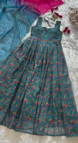 "Rangmala" Teal Floral Anarkali Dress with Ombre Dupatta