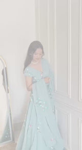 "Gulabiya" Aqua Blue Floral Lehenga Set